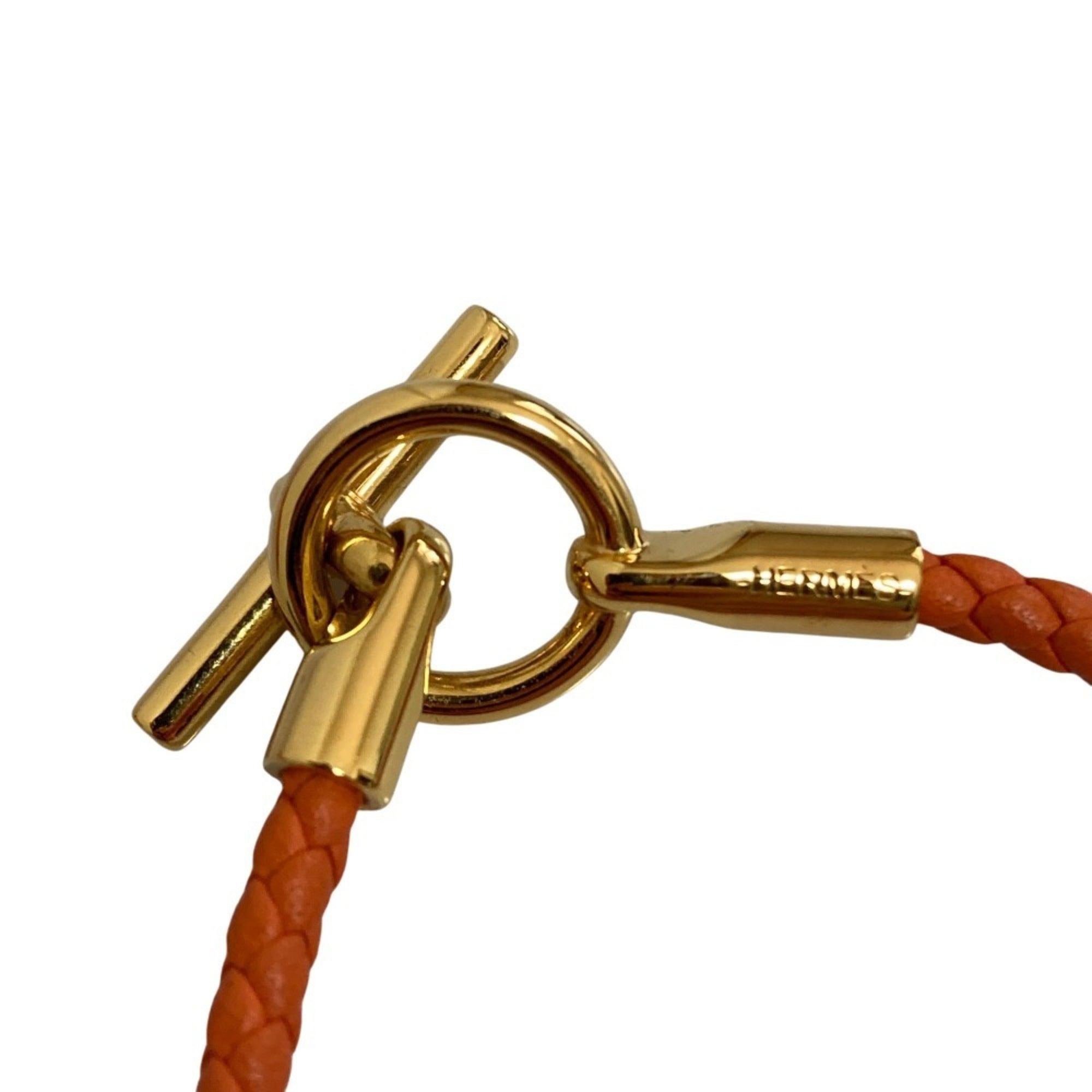 HERMES Hermes Glenan Leather Bracelet Orange Women's — Like New