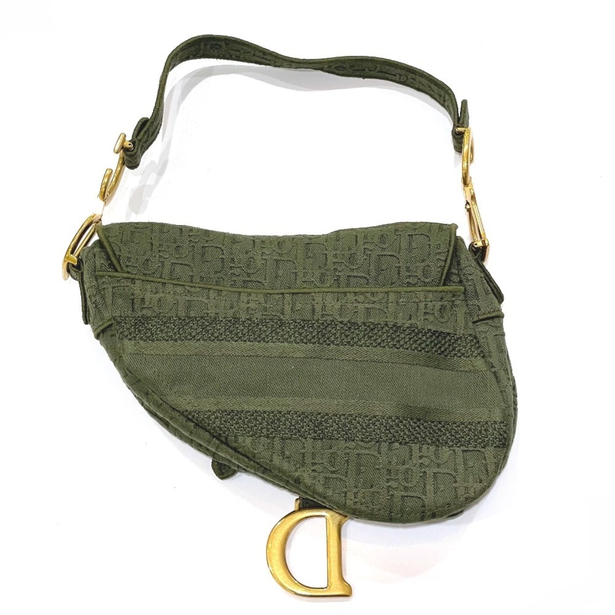 Christian Dior Oblique SADDLE Embroidered Saddle Bag Shoulder Handbag Canvas Women's Khaki — Like New