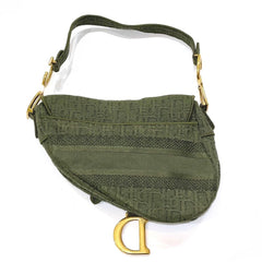 Christian Dior Oblique SADDLE Embroidered Saddle Bag Shoulder Handbag Canvas Women's Khaki — Like New