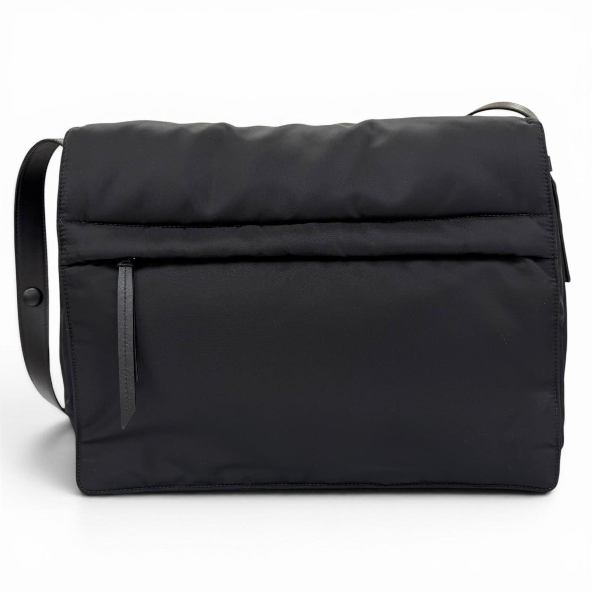 PRADA 1BD256 Re-Nylon Large Padded Shoulder Bag with Leather Accents and Triangle Logo, Black, Made in Italy, Women's — Like New