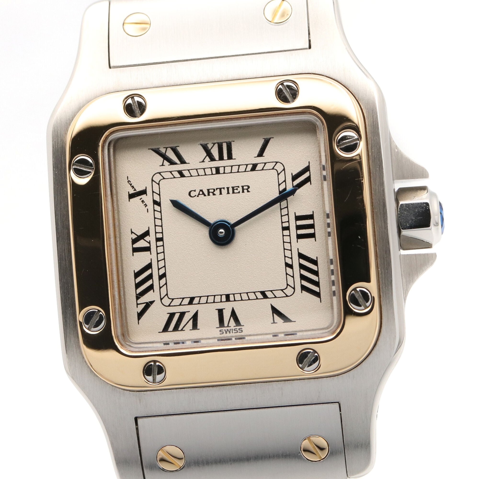 Cartier Santos Galbee SM Watch, 18K (Yellow Gold) Stainless Steel, Ladies, Silver Tone, W20012C4 — Very Good