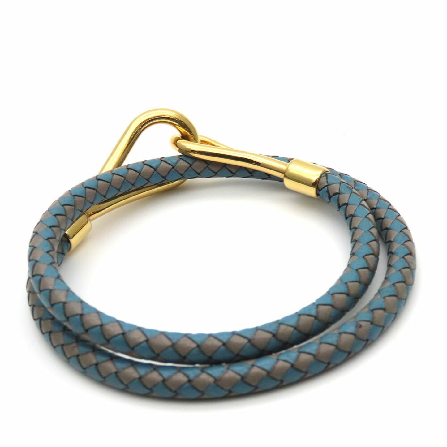 Hermes Bracelet Jumbo Metal Leather Blue Grey Double Strand Women Men HERMES