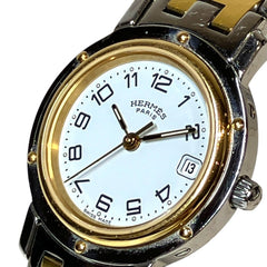 Hermes Clipper Two-Tone Watch, Total Weight 43.6g, Stainless Steel, Quartz Movement, White Dial, CL4.220 — Good