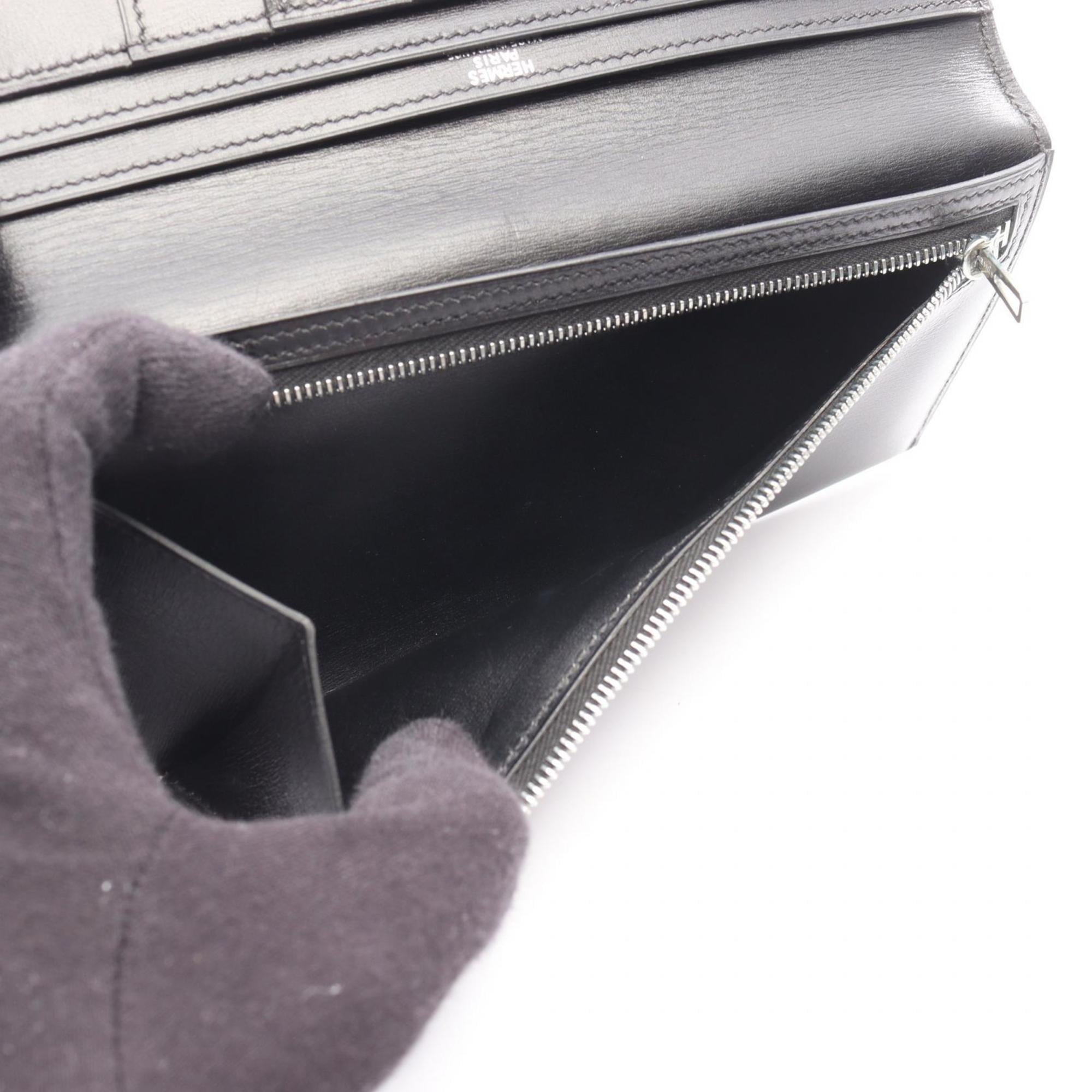 Hermes Hermès Bearn Soufflet Bi-fold Long Wallet in Calfskin Box Calf Leather, Black