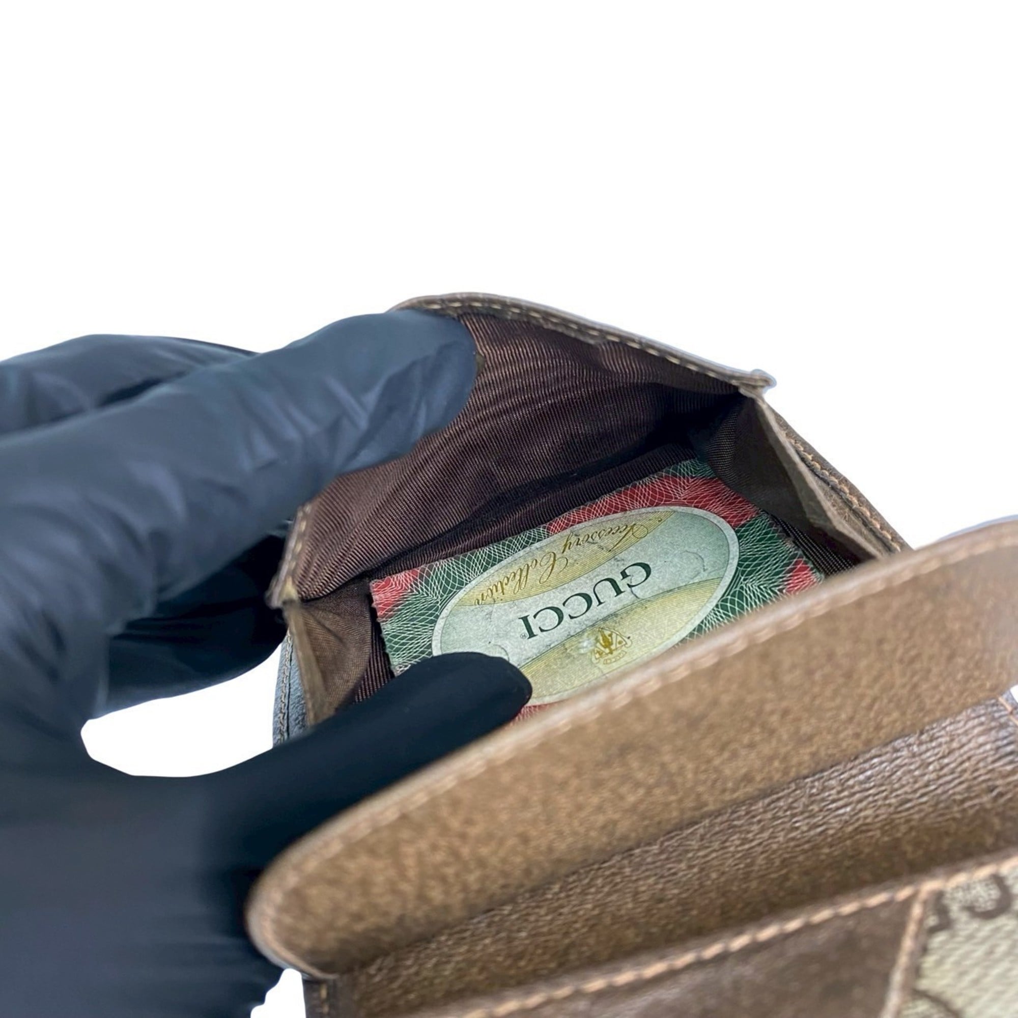 GUCCI Old Gucci GG Logo Leather Tri-fold Wallet Brown 22043