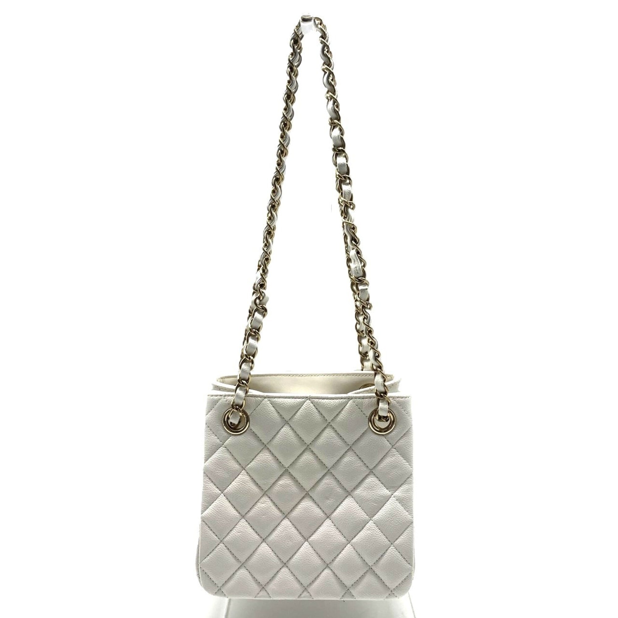 Chanel Matelassé Mini Bucket Chain Shoulder Bag, White, Women's, AS3176 — New - Store Return