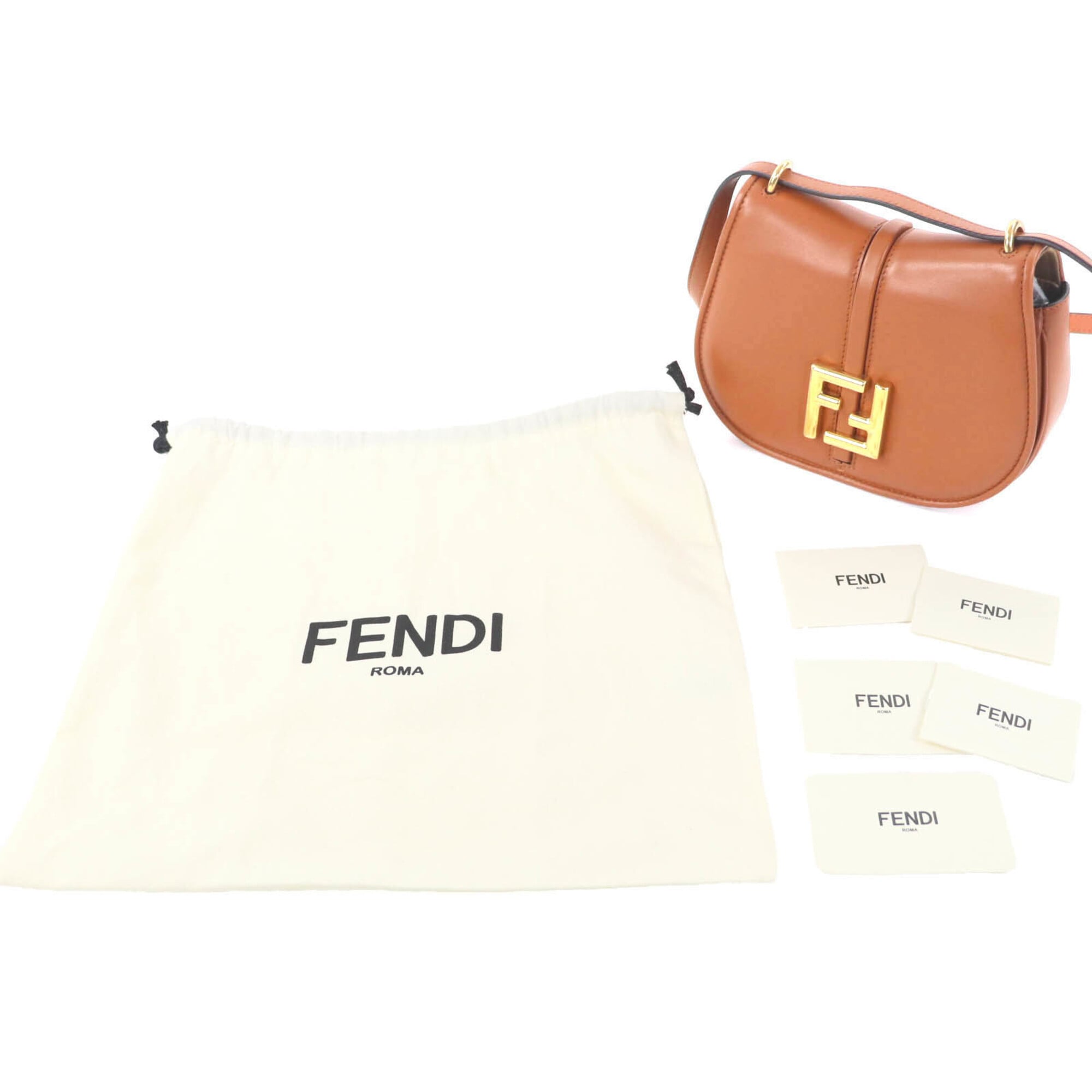 FENDI 8BS082 Camon Small Leather Satchel Shoulder Bag with FF Logo Hardware, Brown Gold Comes Dust Bag, Made in Italy, Women's — Like New