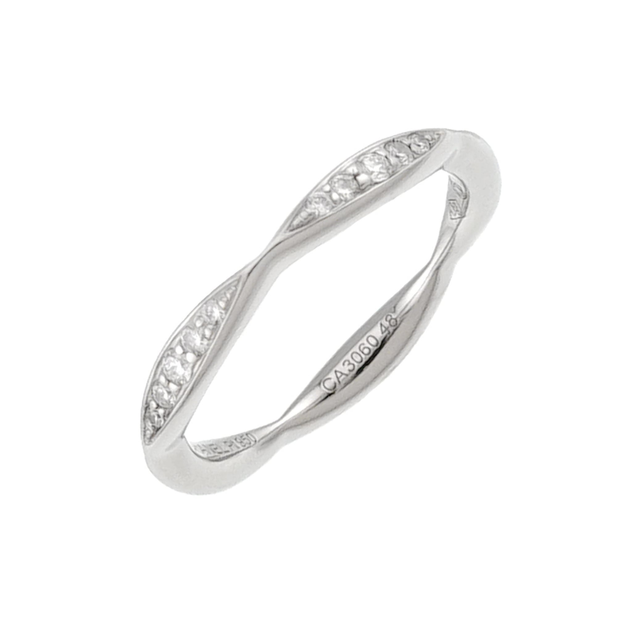 Chanel Camellia Ring #48, Half Diamond, Platinum — Like New
