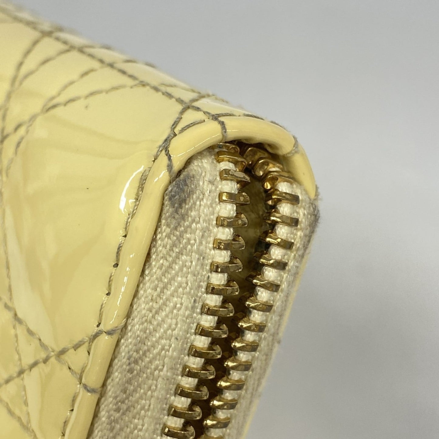 Christian Dior Cannage Enamel Long Wallet, Yellow, Women's