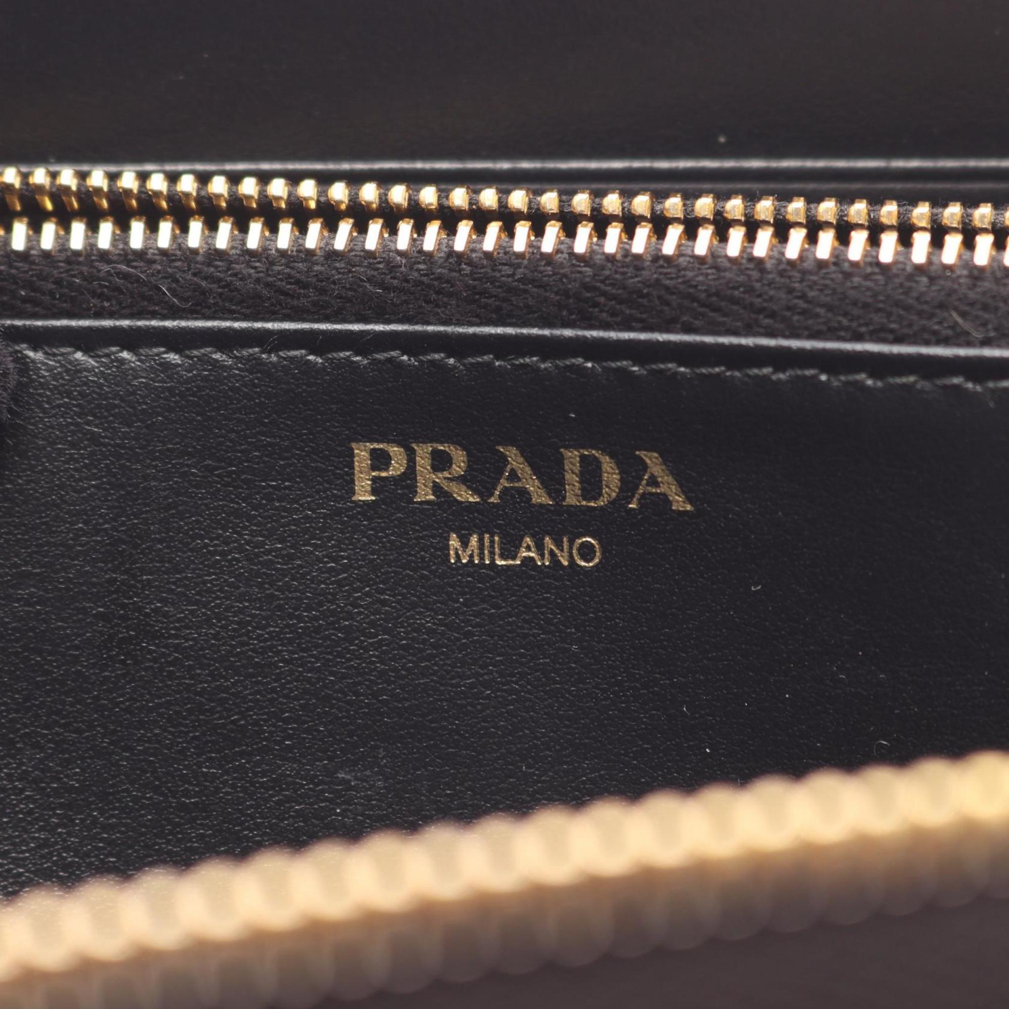 Prada VITTELLO MOVE TR Round Long Wallet, Leather, Women's, Black, 1ML506