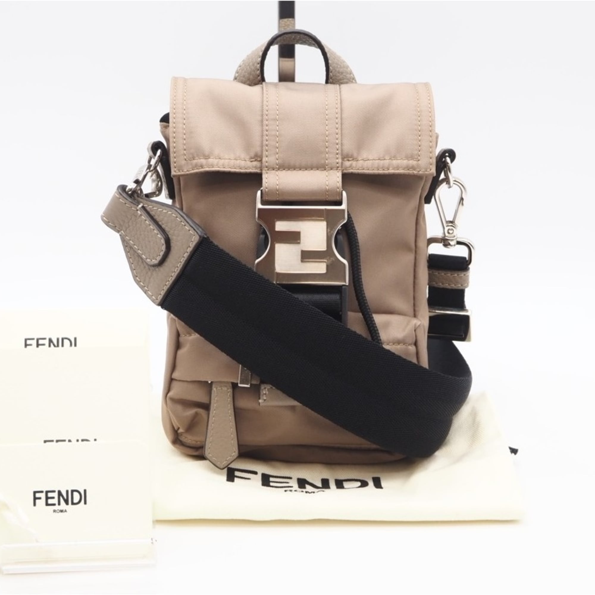 FENDI Zucca Fendines Nylon Shoulder Bag 7VZ068, 2-way shoulder bag, beige, for women — Like New