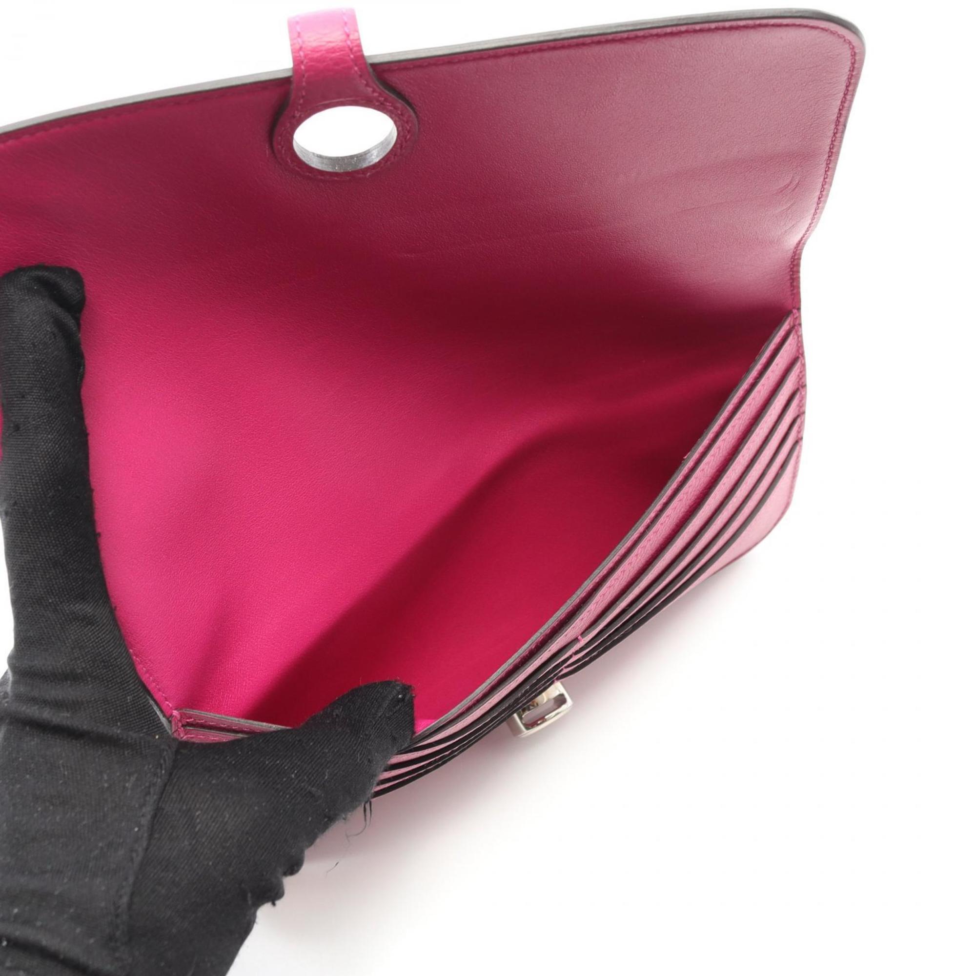 Hermes Hermès Dogon Long Bifold Wallet, Leather, Evercolor, Women's, Pink