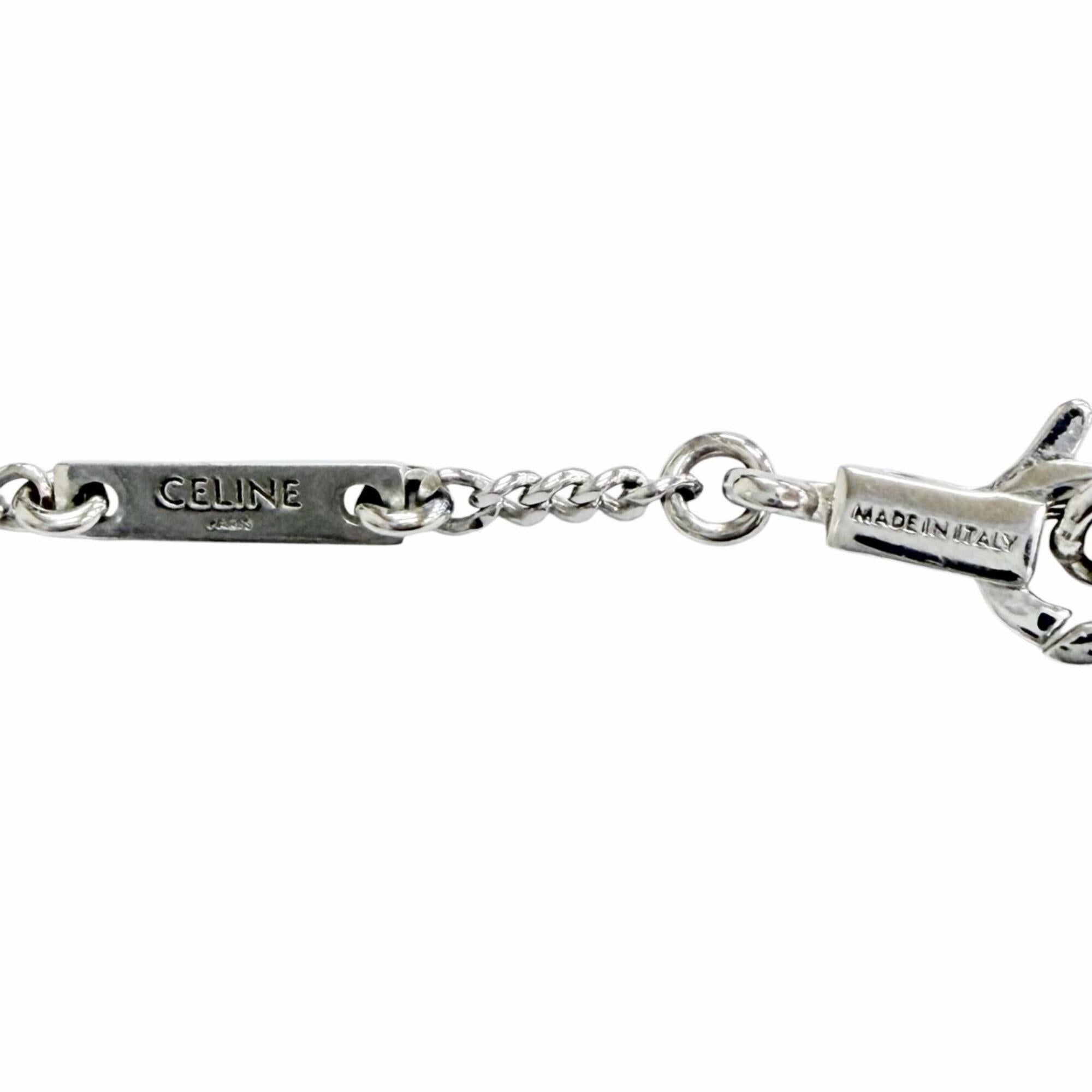 CELINE 460GB6BZI Triomphe Rhinestone Necklace, Silver, Made in Italy, Women's, with Box and Dust Bag — Like New