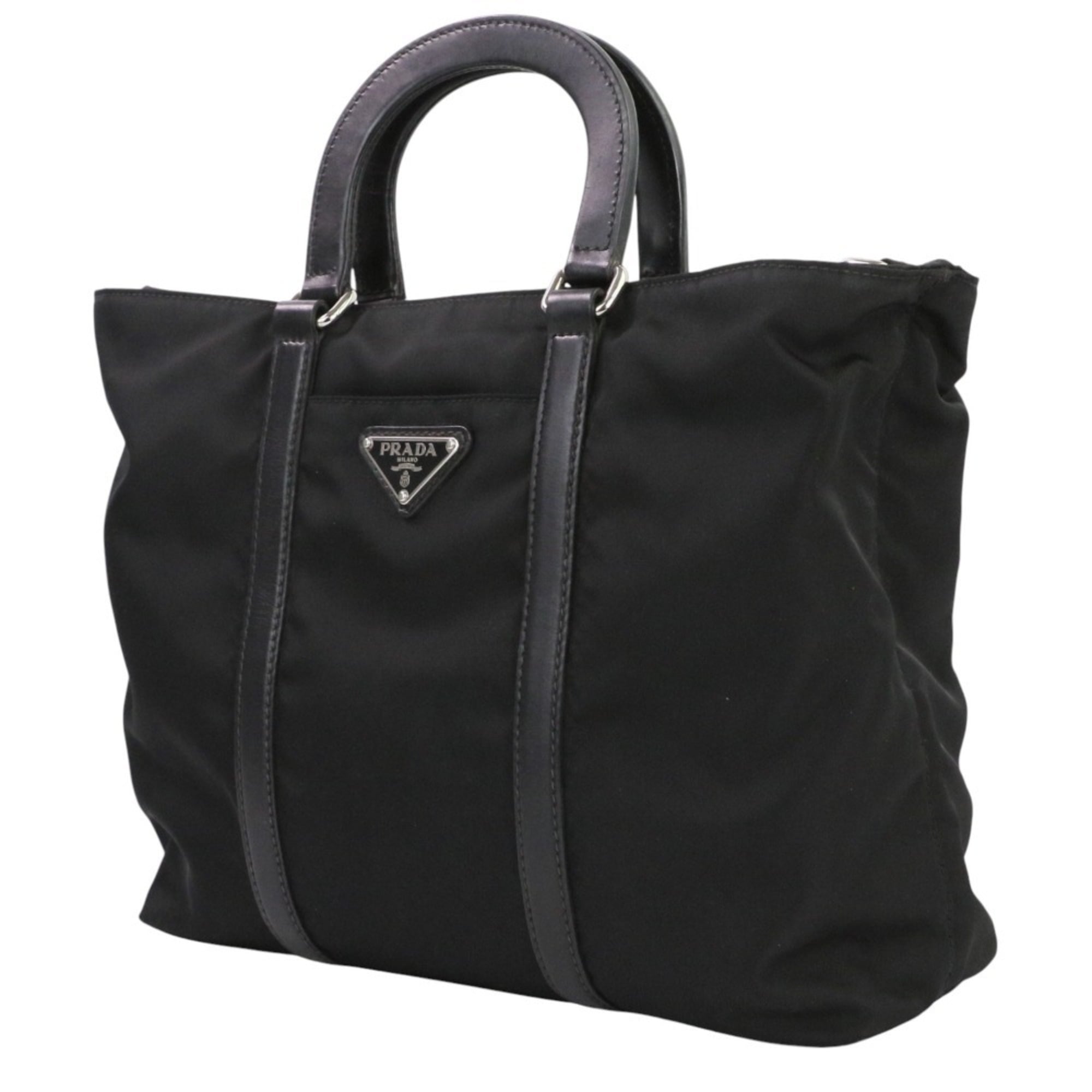 PRADA Prada Nylon Triangle Logo Plate 2-Way Handbag/Shoulder Bag BN1066 Black Women's