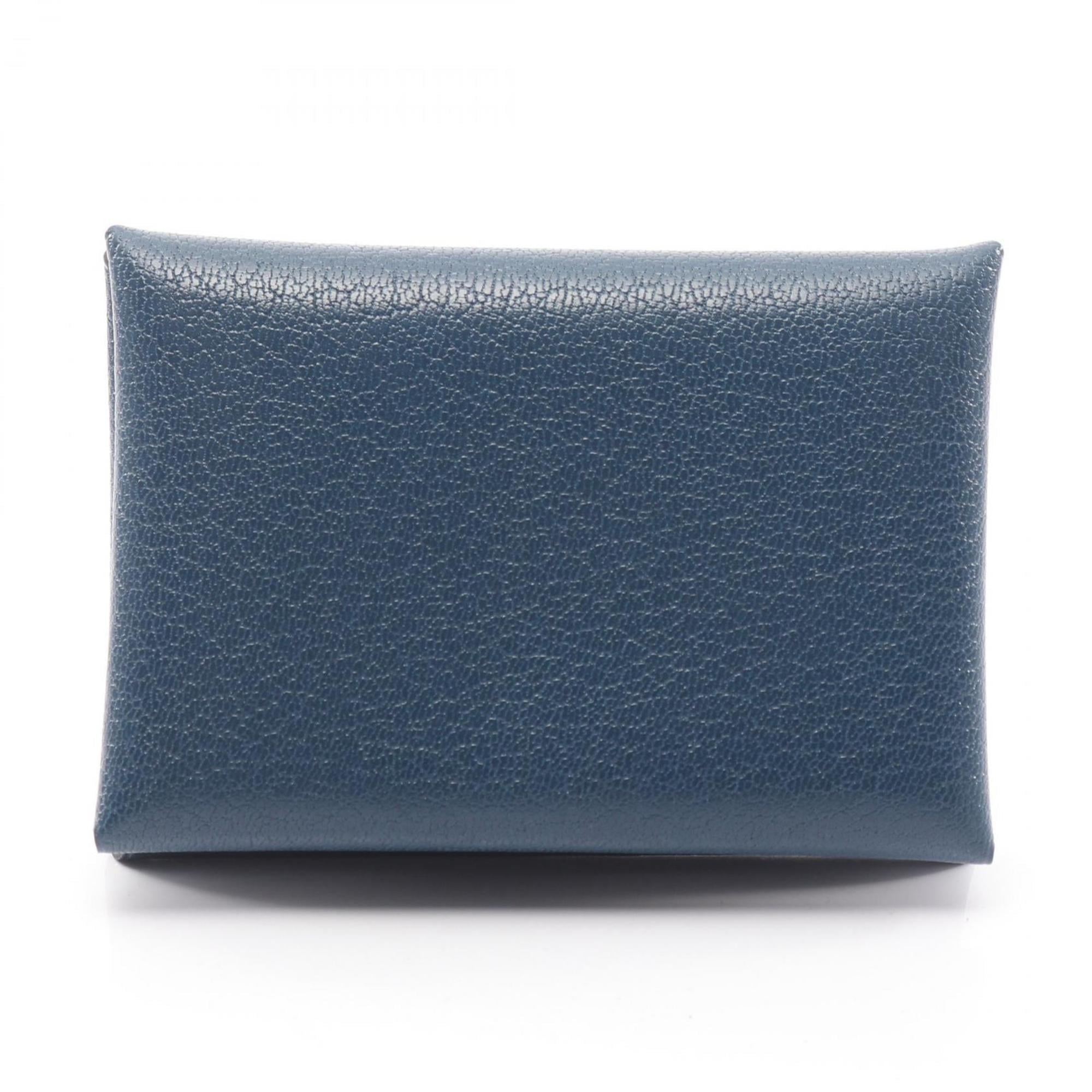 Hermes Hermès Calvi Duo wallet with coin purse, leather, Chevre Shamquila, women's, navy