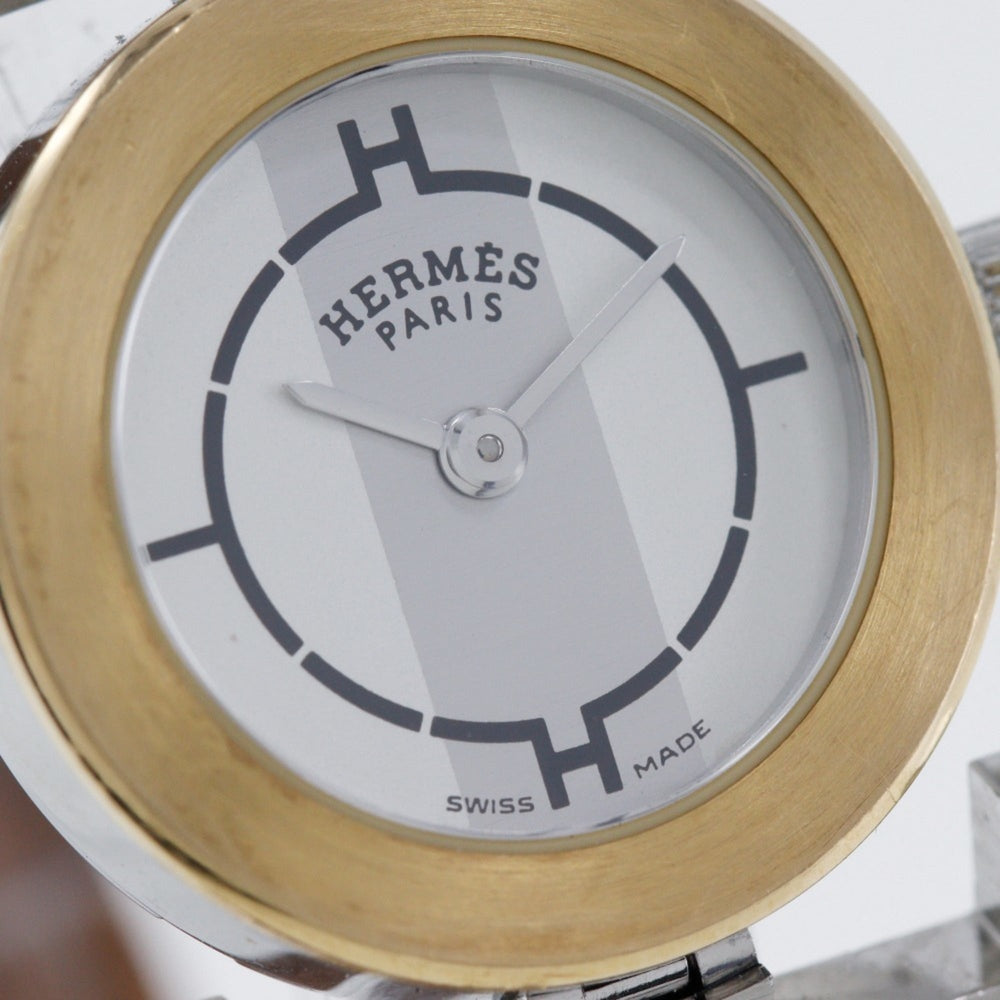 Hermes HERMES Paprika Watch PA1.220 Stainless Steel x Leather 2002 □F Quartz Analog Display White Dial Ladies — Good