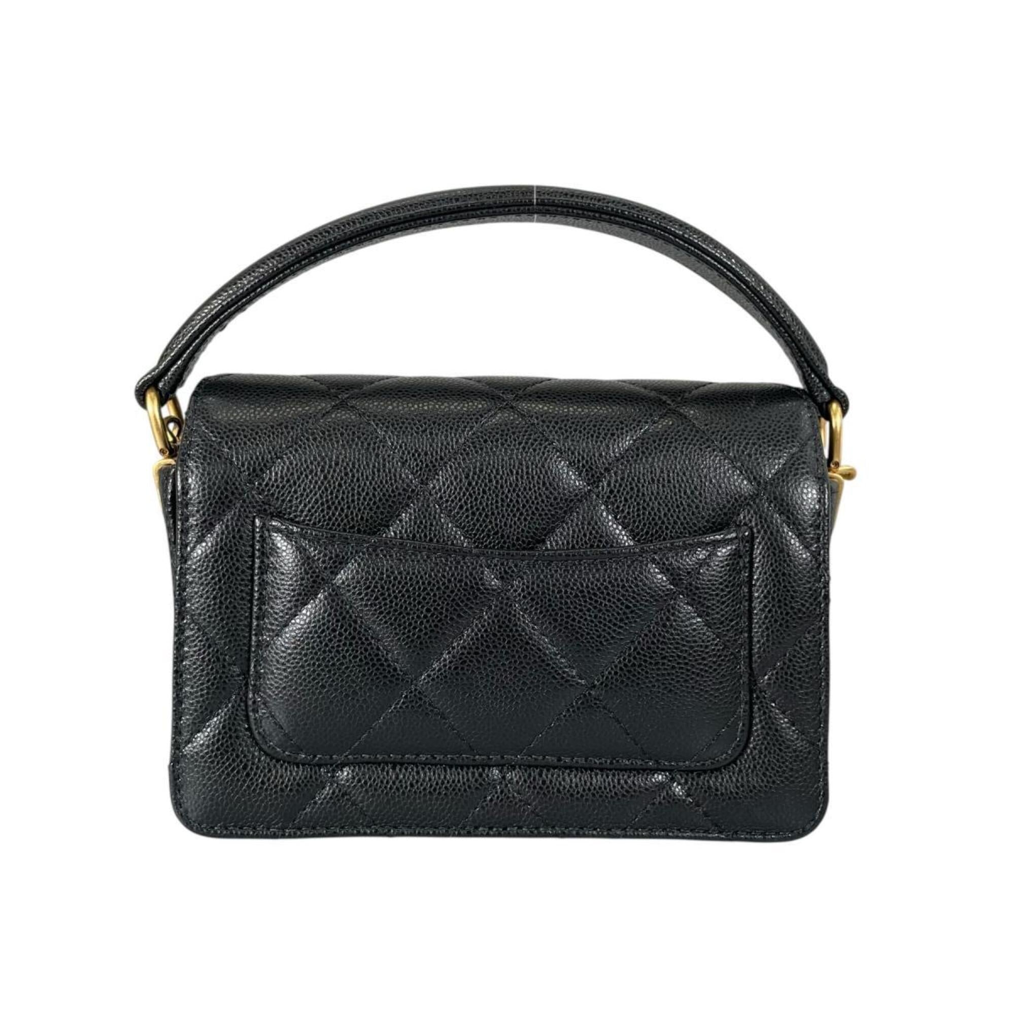 Chanel CHANEL Handbag Flap Bag Caviar Skin Matelassé Handle Mini Leather AS5164 Black — Like New