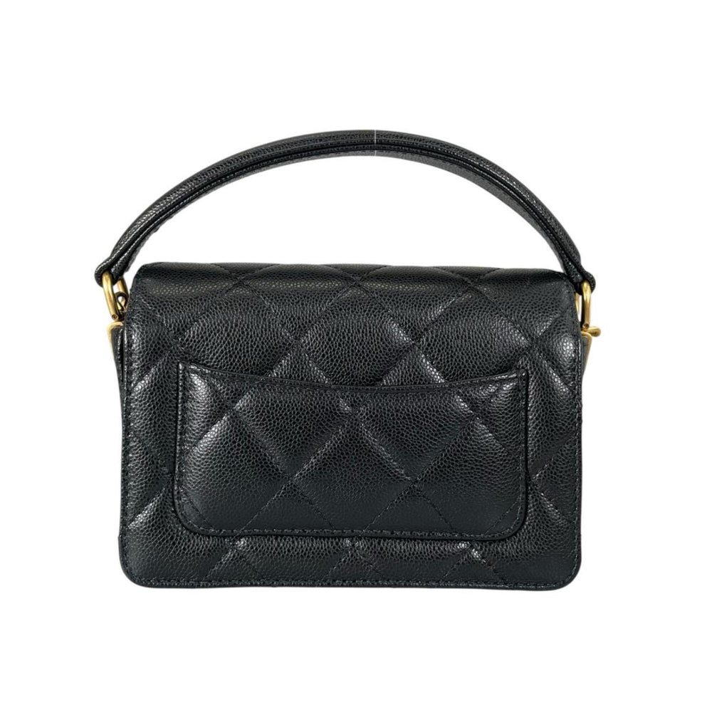 Chanel CHANEL Handbag Flap Bag Caviar Skin Matelassé Handle Mini Leather AS5164 Black — Like New