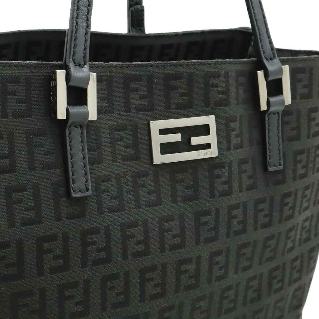 FENDI Zucchino Zucca Print Handbag, Mini Tote Bag, Canvas and Leather, Black, 8BH132