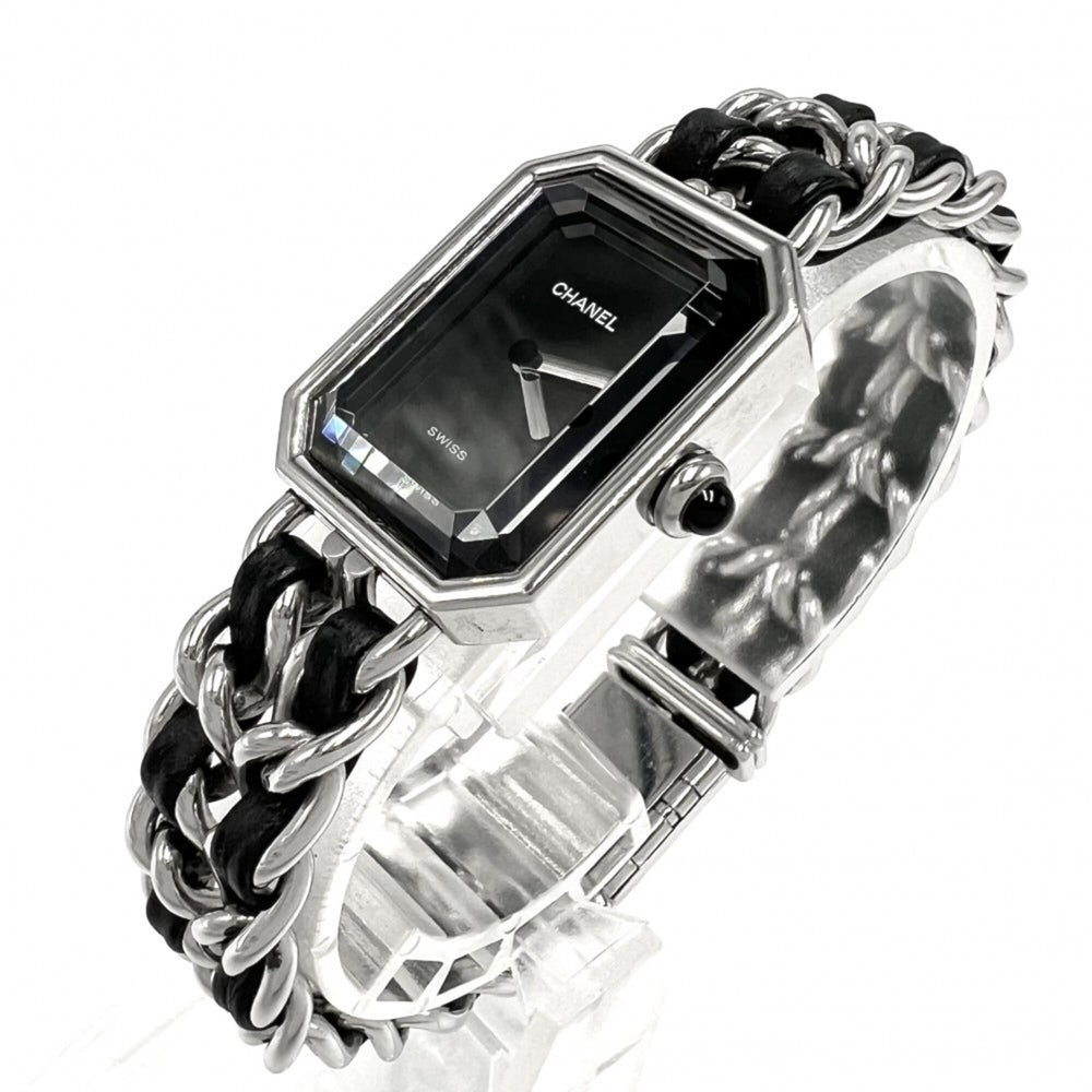 Chanel Ladies' Premiere L Watch, Battery-Powered, Black Dial, Stainless Steel Quartz Movement, Silver/Black Strap — Good