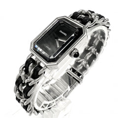 Chanel Ladies' Premiere L Watch, Battery-Powered, Black Dial, Stainless Steel Quartz Movement, Silver/Black Strap — Good