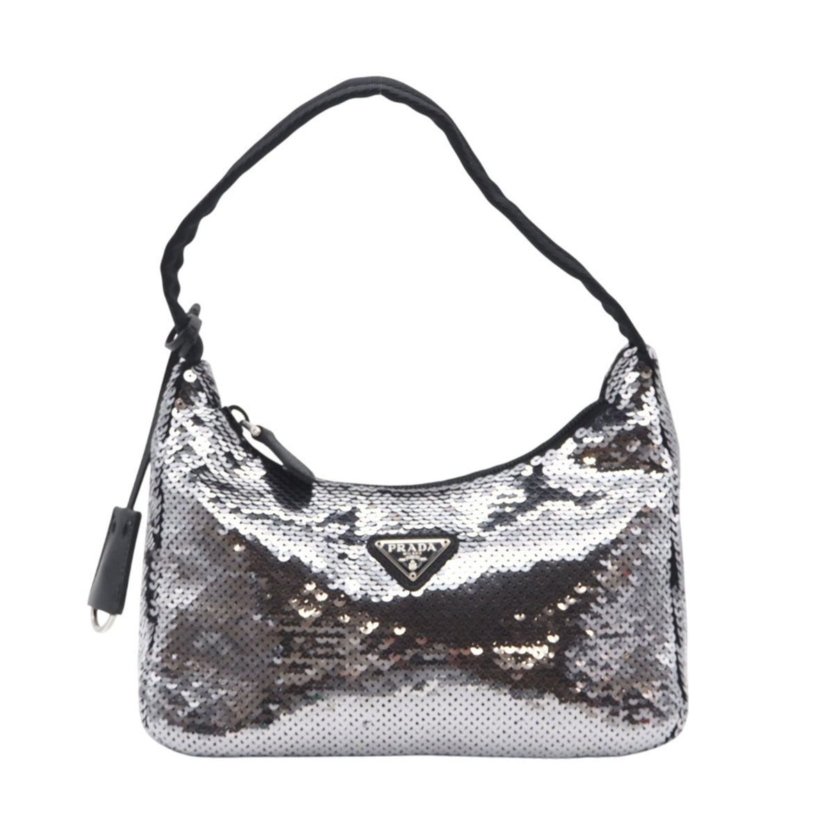 PRADA Nylon Re-Edition Sequin Hobo Handbag WS22477 Silver Black Women's — New - Store Return
