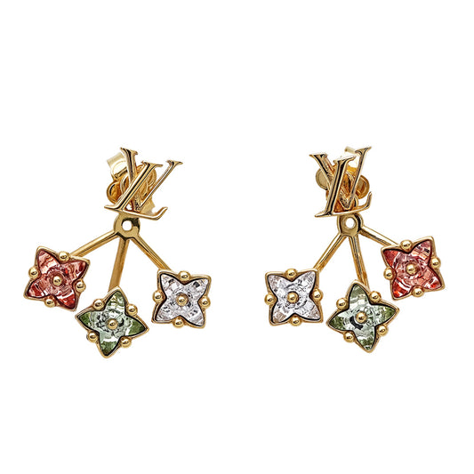 Louis Vuitton LOUIS VUITTON Women's Luluglam Rhinestone Earrings in Gold, Pink, and Green, M00785