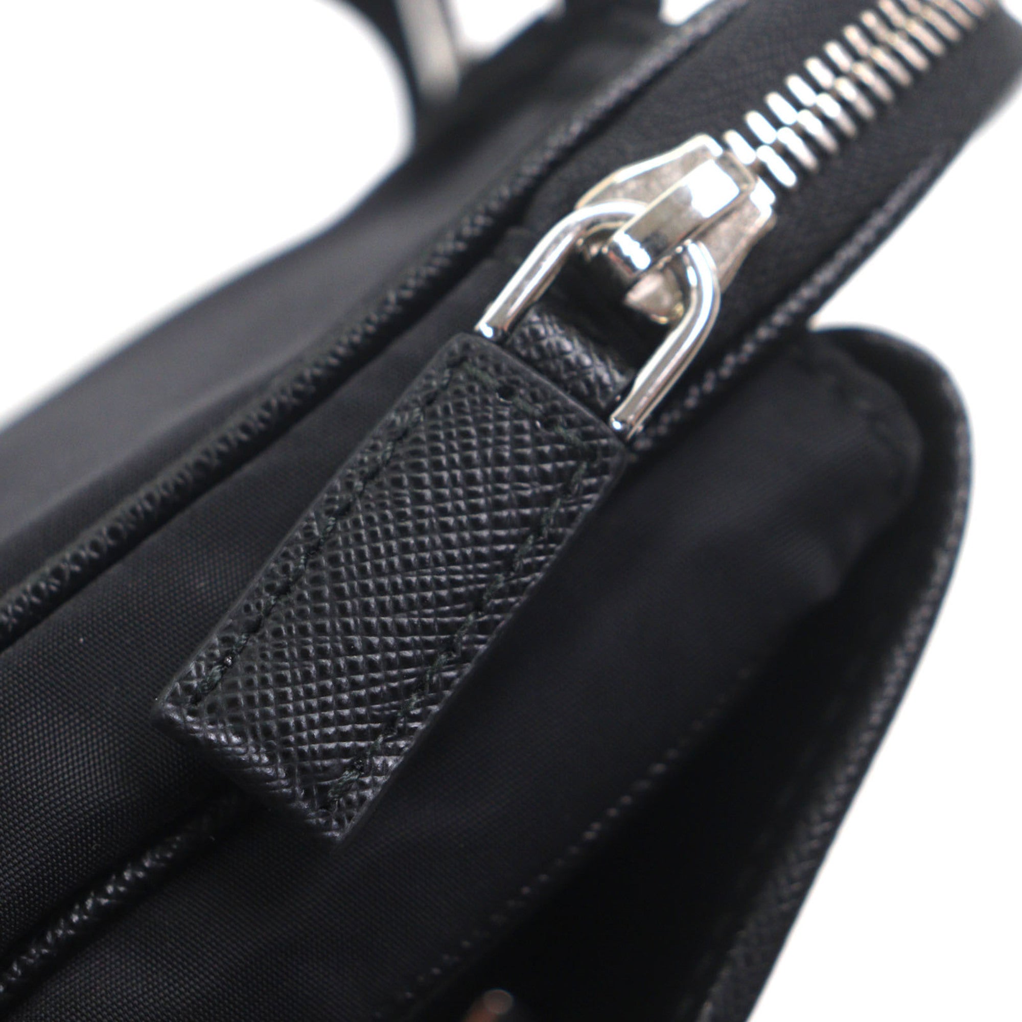 PRADA 2ZH194 Saffiano Leather Nylon Re-Nylon Triangle Logo Plate Smartphone Case Body Bag Black Silver Hardware Made in Italy Men's — Like New