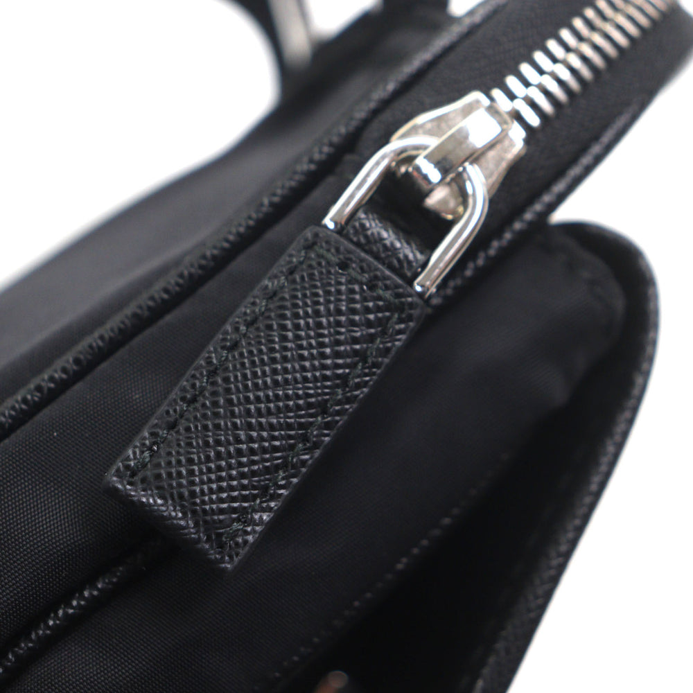 PRADA 2ZH194 Saffiano Leather Nylon Re-Nylon Triangle Logo Plate Smartphone Case Body Bag Black Silver Hardware Made in Italy Men's — Like New