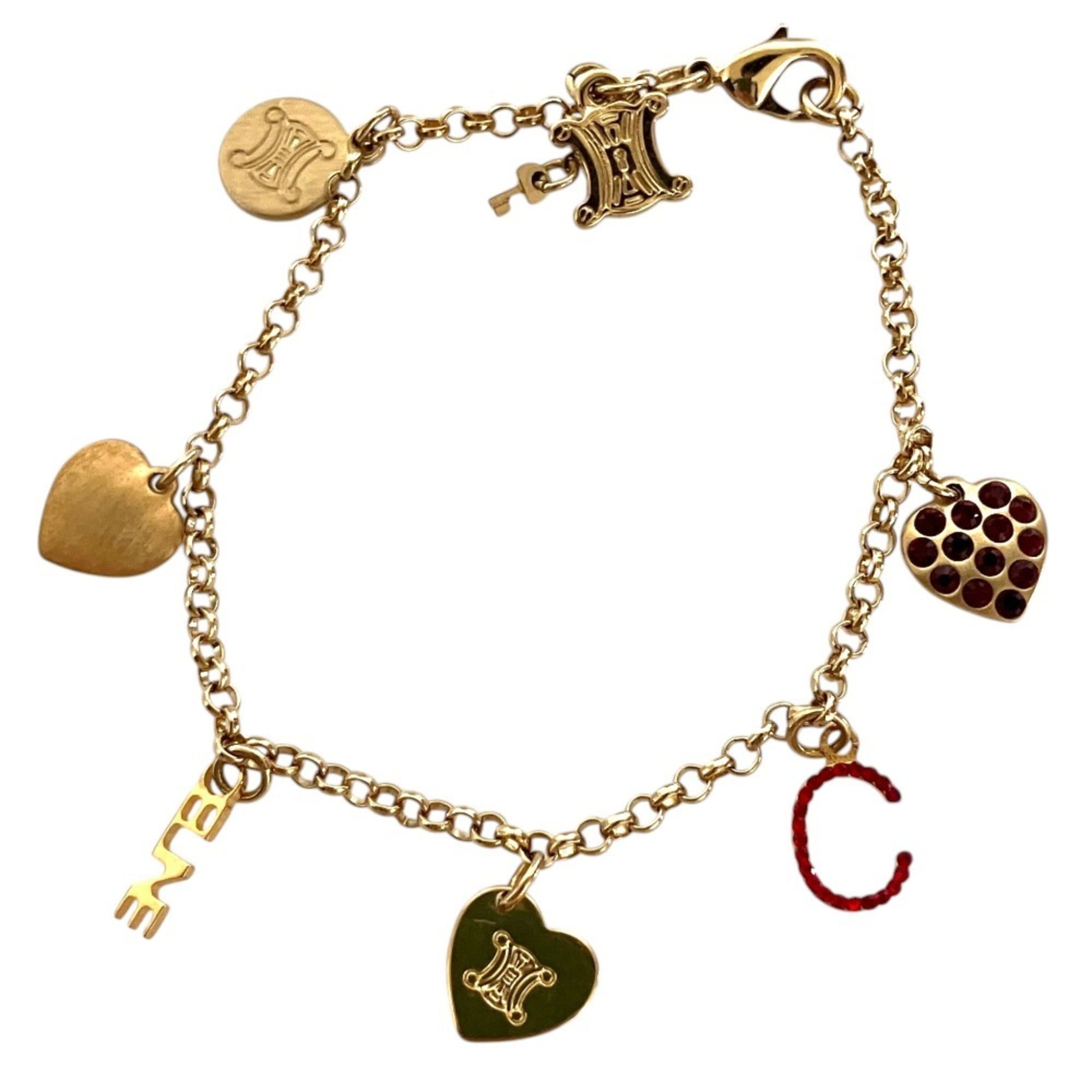 CELINE Macadam x Heart Charm Bracelet GP Gold Color Women's — Like New