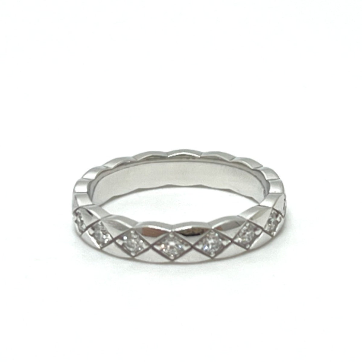CHANEL J11871 Coco Crush Full Diamond Ring, 18K White Gold, Women's, Silver, Like New — Like New