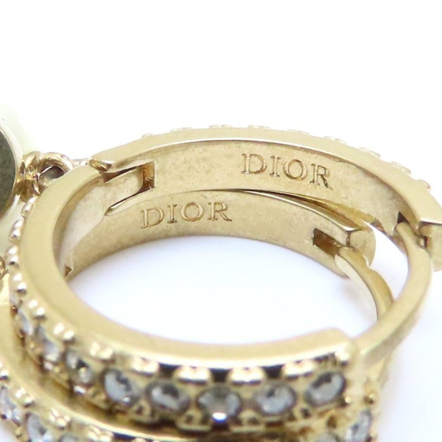 Christian Dior Montaigne Earrings Crystal Resin Pearl GP Gold Plated 293747