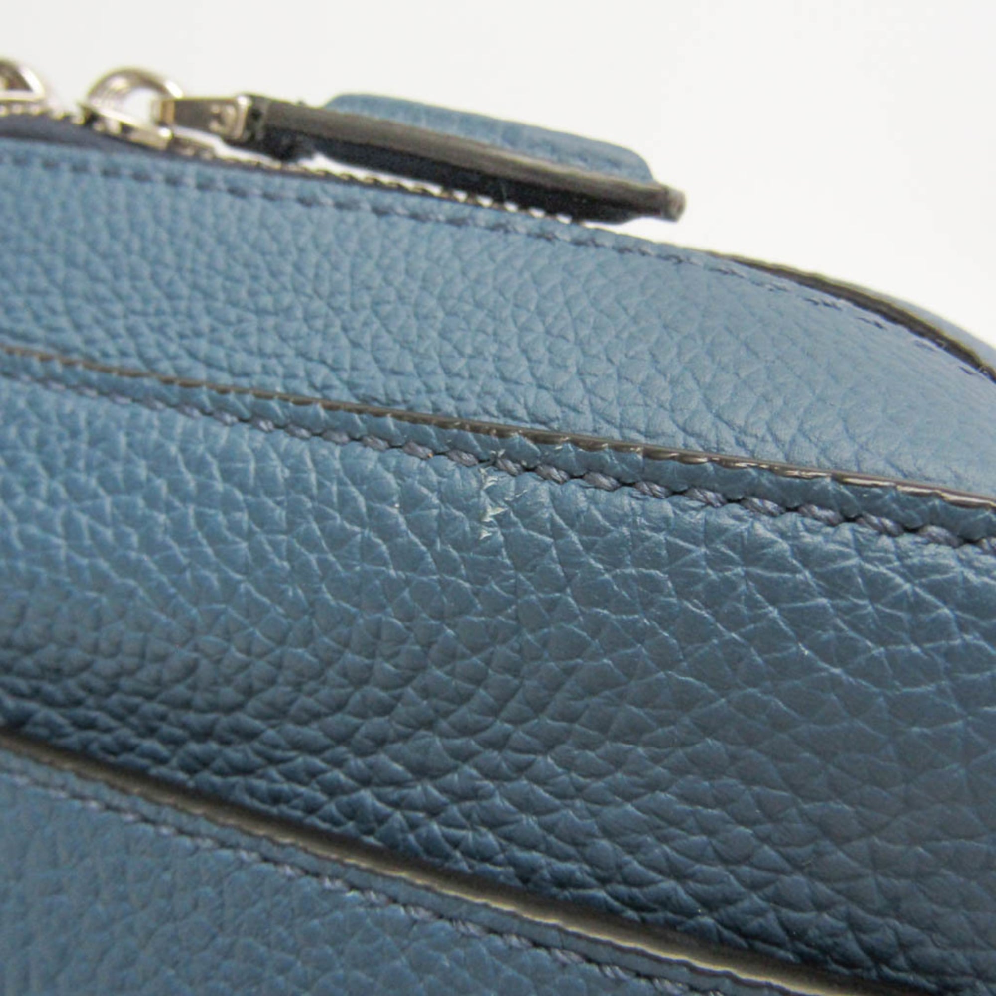 Salvatore Ferragamo Gancini GG-24 1204 Men's Leather Clutch Bag,Shoulder Bag Blue — Like New