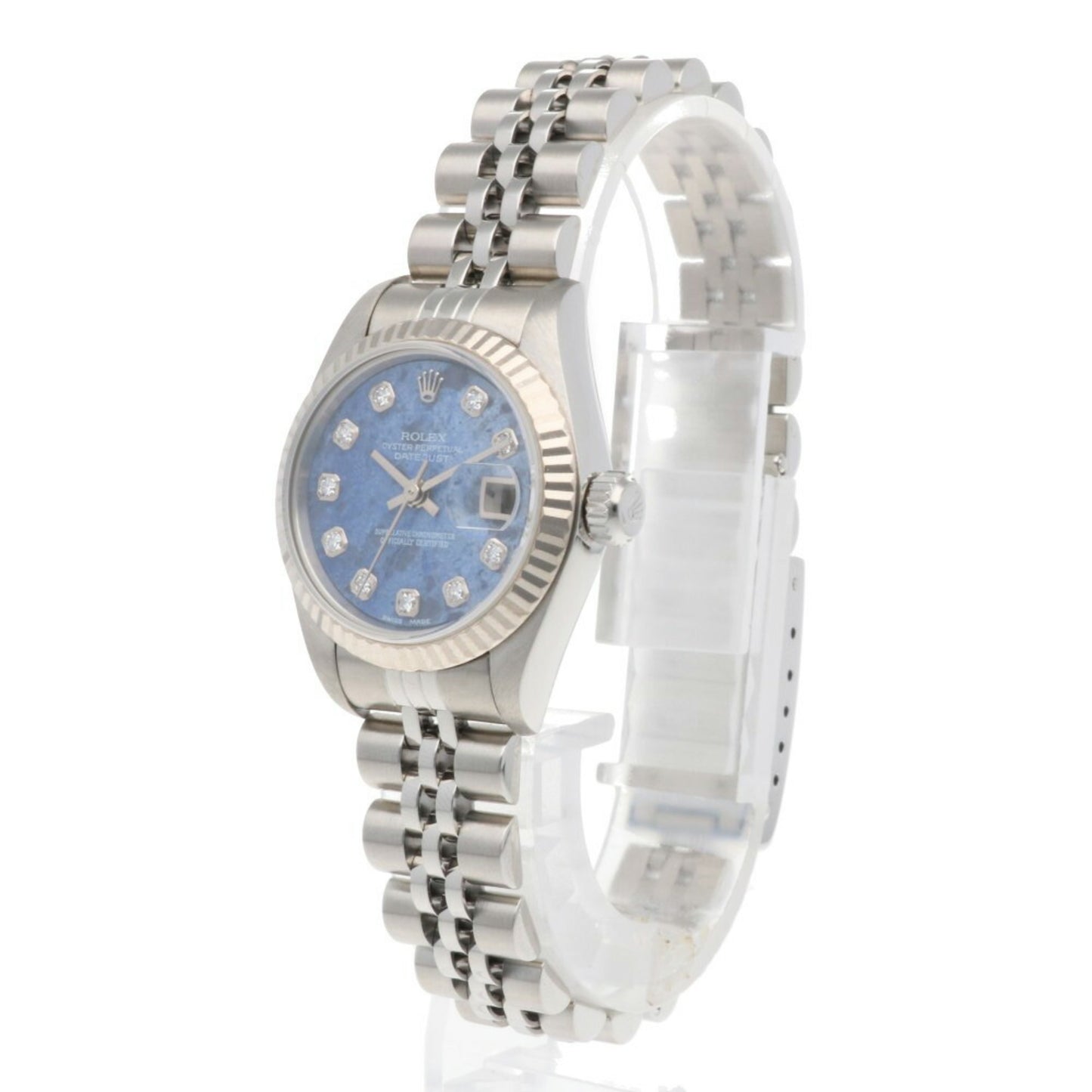 Rolex Datejust Oyster Perpetual Watch, Stainless Steel, 79174G, Automatic, Overhauled and Refinished, Serial Number A, Women's, 10 Diamonds, Sodalite