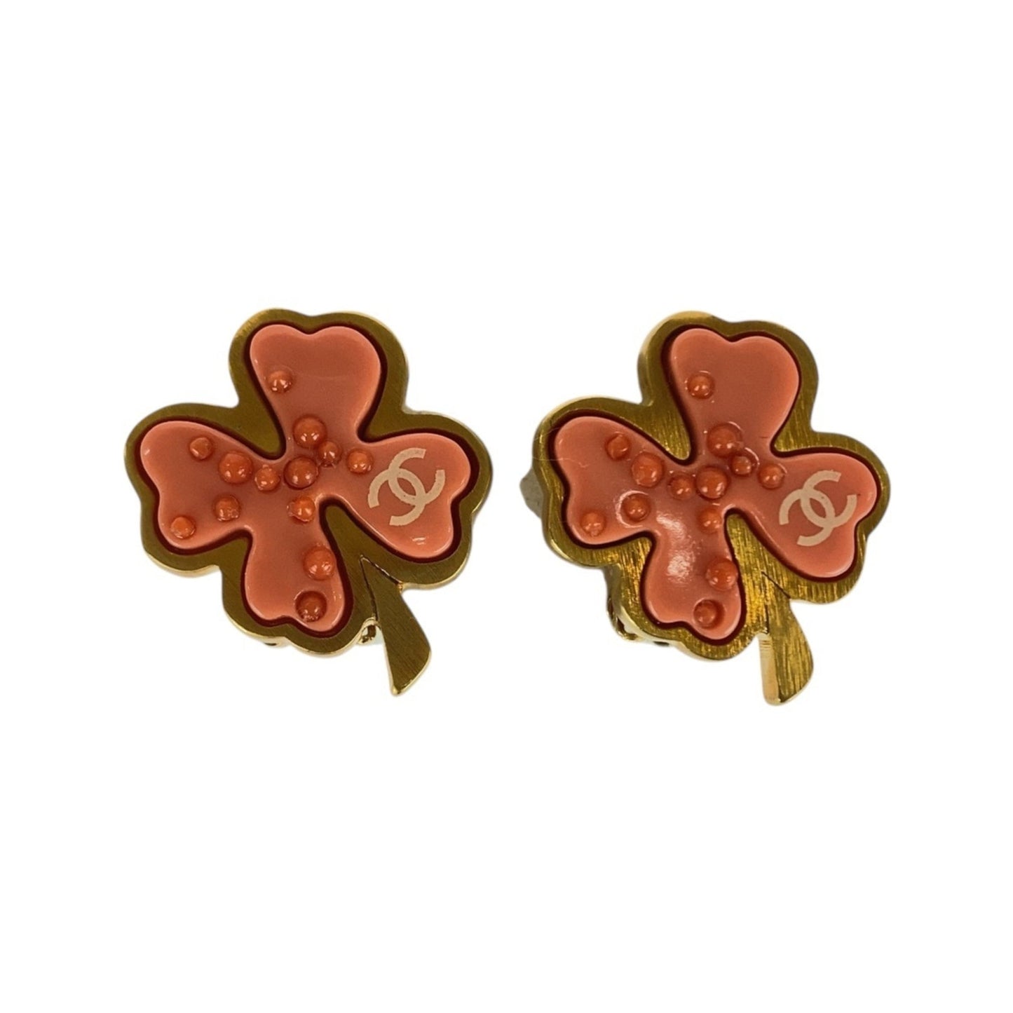 CHANEL Clover Coco Mark Gold and Pink Plated Earrings for Women