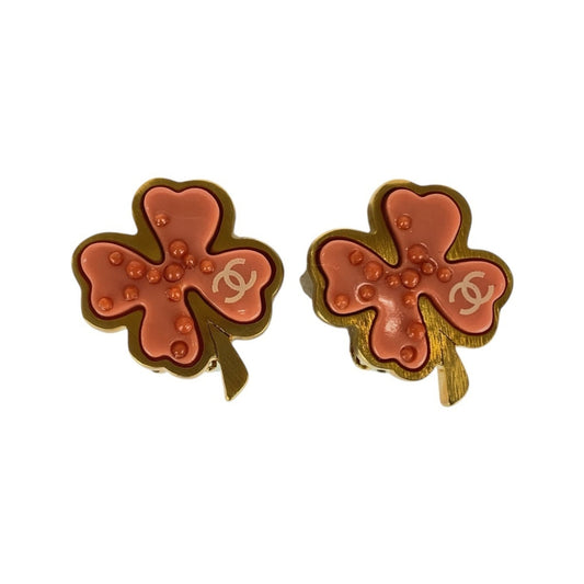 CHANEL Clover Coco Mark Gold and Pink Plated Earrings for Women