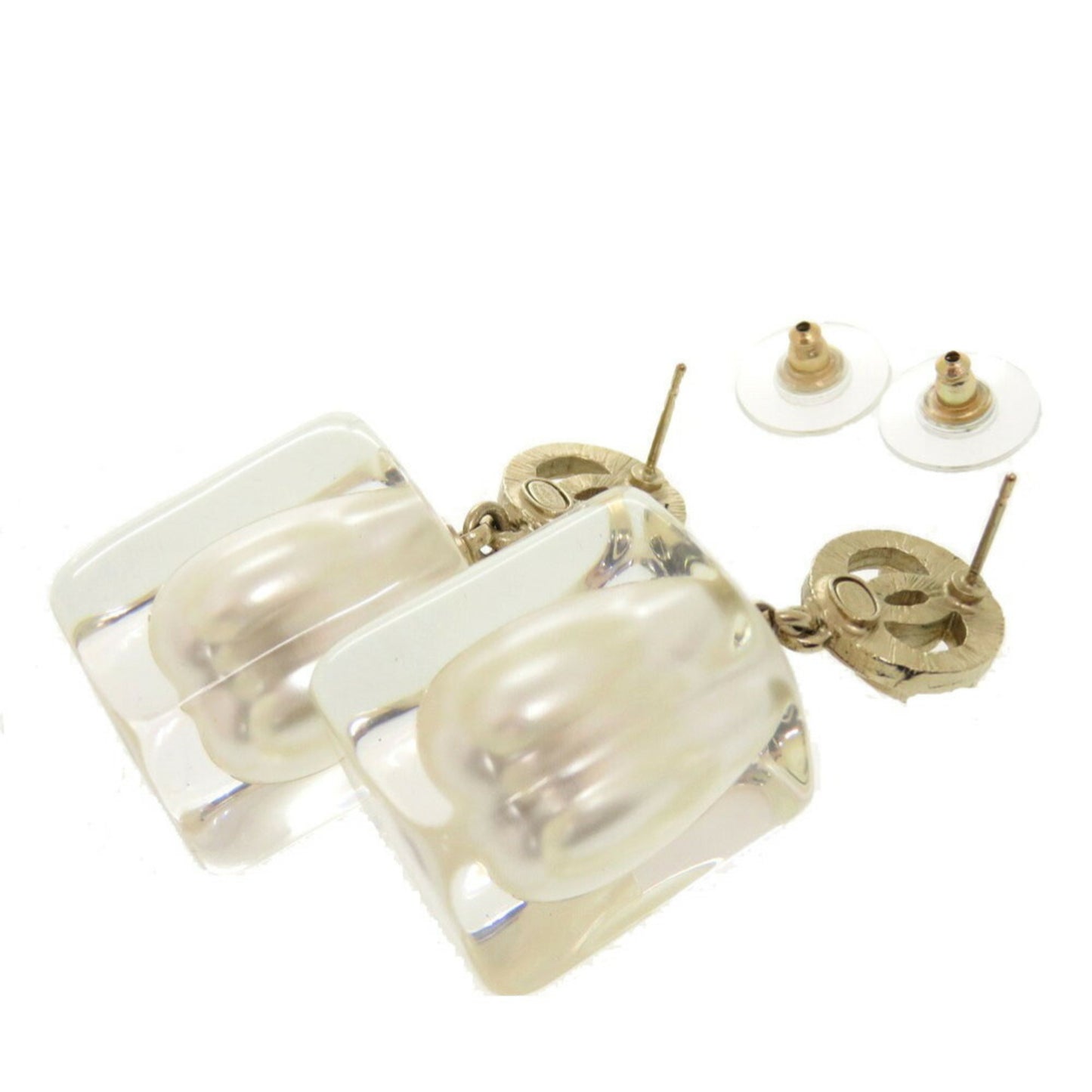 Chanel Coco Mark Faux Pearl Plastic Stone Gold Earrings 0563CHANEL