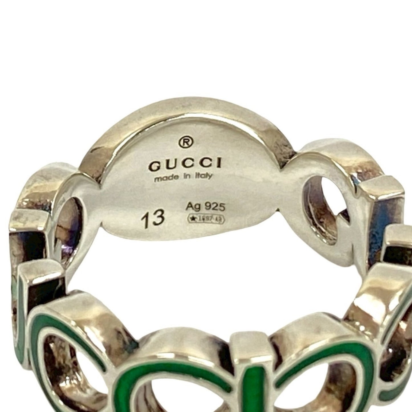 GUCCI Interlocking G Enamel Ring in Silver 925, Green, 46037
