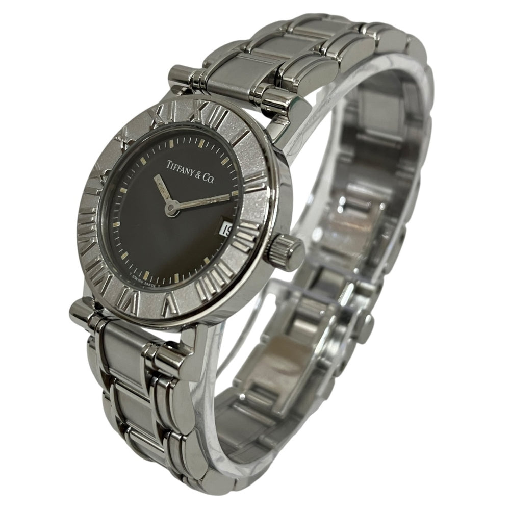 Tiffany & Co. Atlas watch, total weight 53.5g, stainless steel, quartz movement, black dial — Good