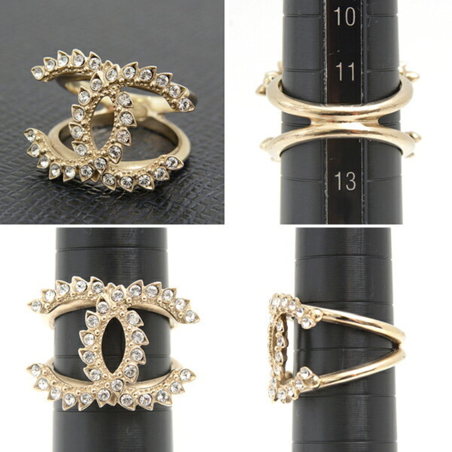 Chanel Ring for Women, Coco Mark Drop Design Rhinestone Ring, Champagne Gold Color, CHANEL C20A