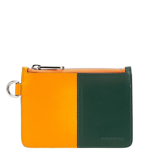 Burberry logo wallet/coin case in orange multicolored leather for women.