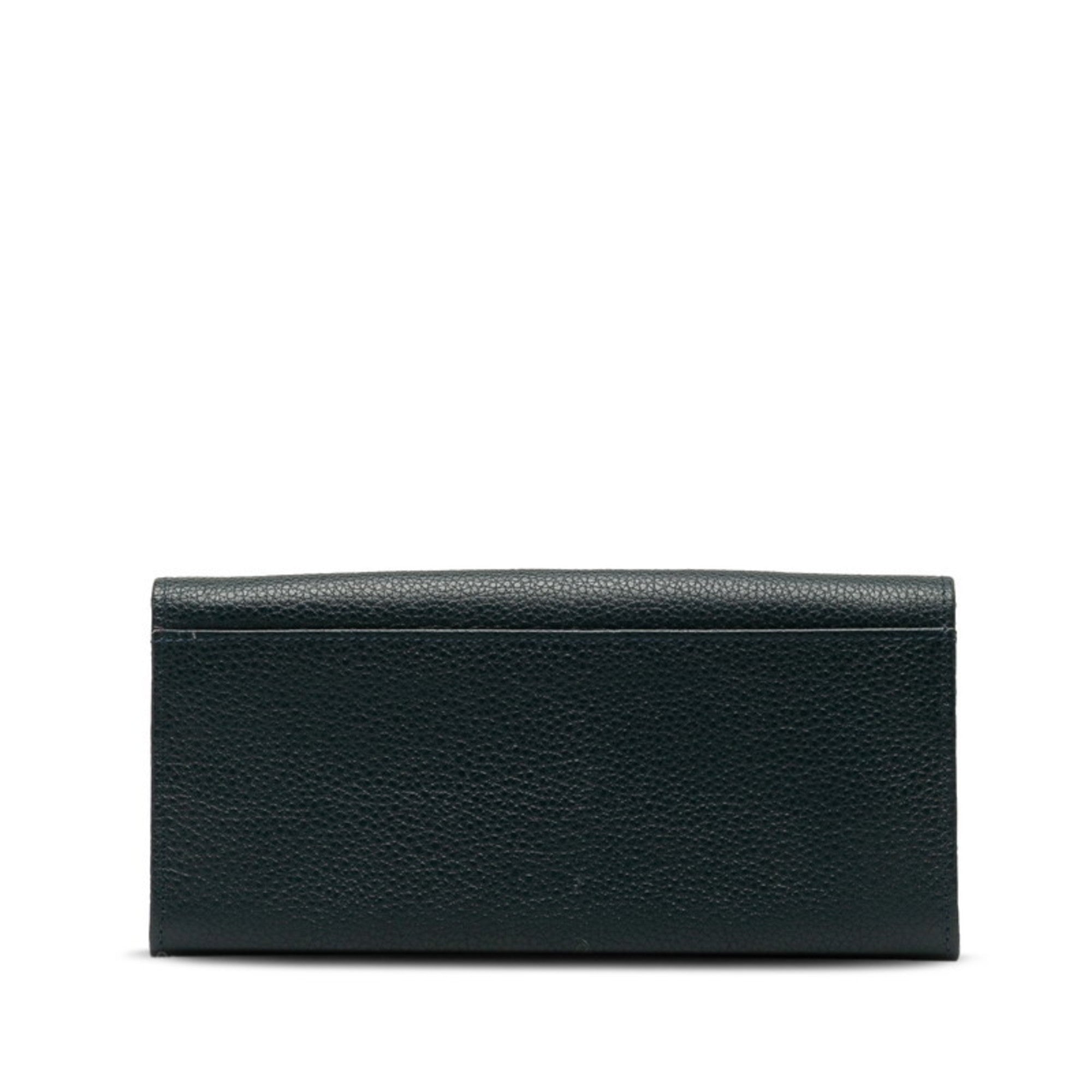 CELINE Circle Long Wallet Black Leather Women's