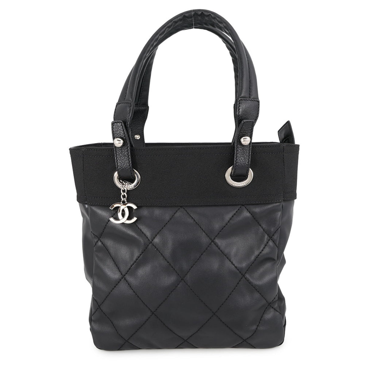 Chanel Paris Biarritz Tote PM Matelassé Coco Mark A34208 CHANEL Black Handbag Women's — Like New