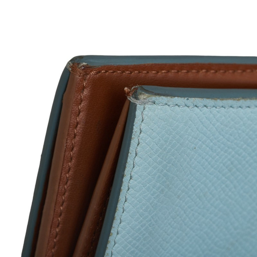 CELINE Bi-fold Wallet Blue Brown Leather Women's
