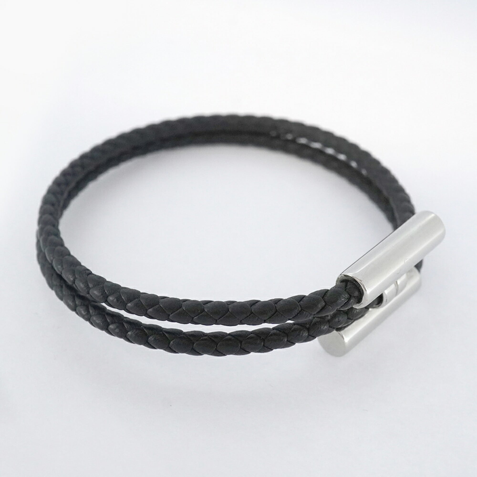 Hermes Tourni Bracelet in Metal, Leather, Silver and Black for Women