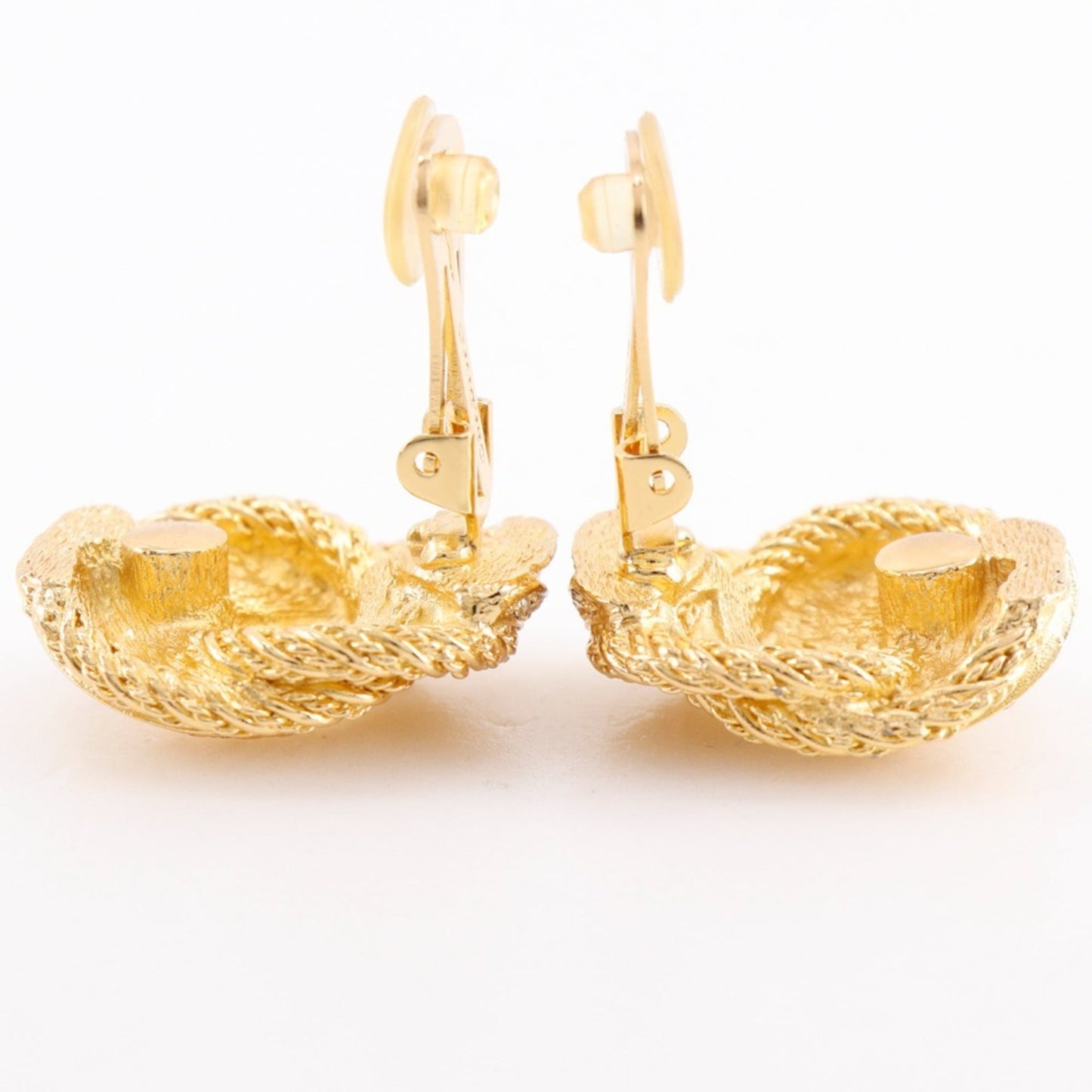 Christian Dior Earrings, Gold Plated with Rhinestones, Approx. 28.4g, Women's