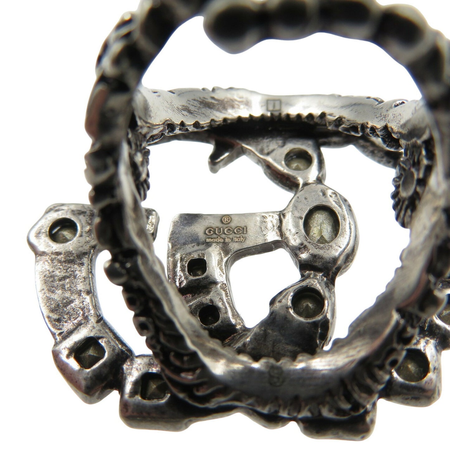 Gucci Marmont GG 529050 S size rhinestone metal silver ring 0606GUCCI