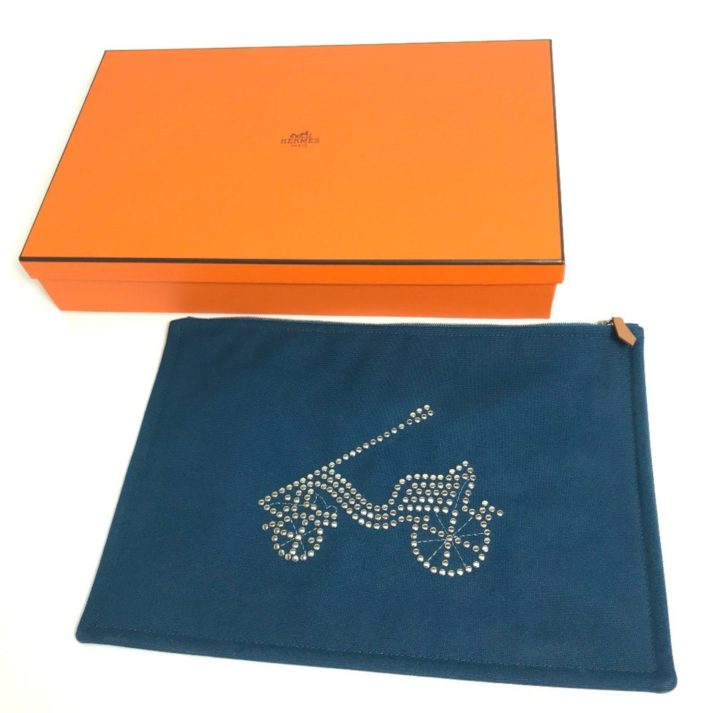 HERMES Hermes Bicycle Studs Velocipedi Flat Pouch GM Canvas Men's Women's Blue — New - Store Return