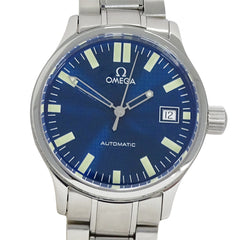 Omega Classic 5203.81 Men's Watch, Brand Name, Date, Automatic Movement, Stainless Steel (SS), Silver & Blue — Good