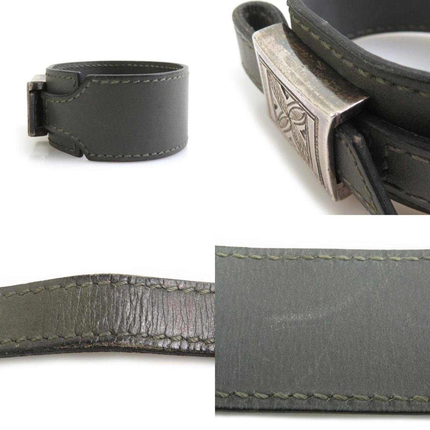 Hermes Hermès Touareg Bracelet in Leather, Metal, Gray, and Silver, Women's, e60630a